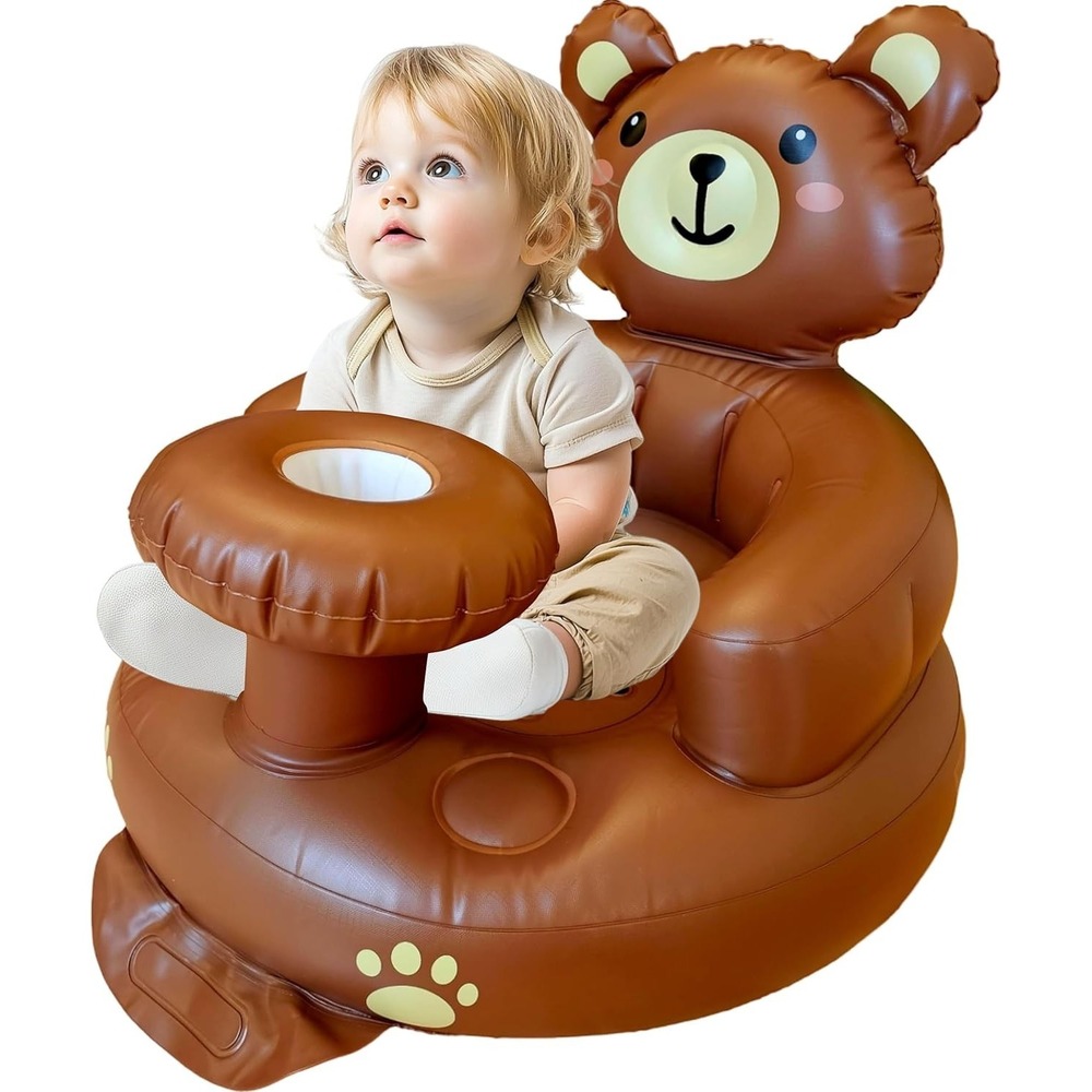 Marwan Sports Inflatable Baby Seat with Tray Bear Sit-Me-Up Floor Chair Brown